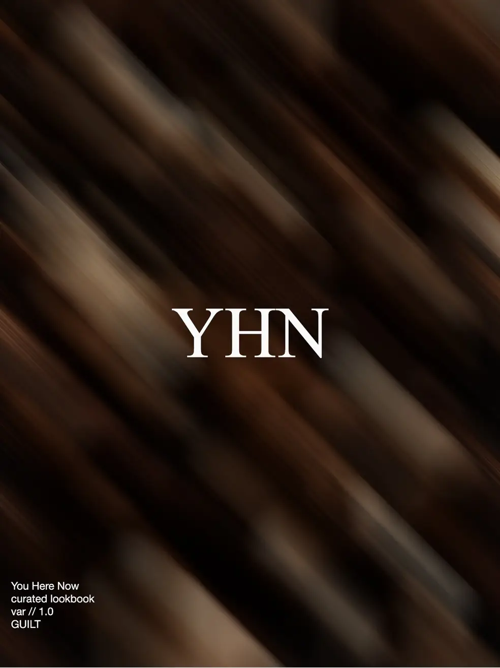 SS26 lookbook, Guilt: diagonal streaks of blurred brown light, with YHN lettering