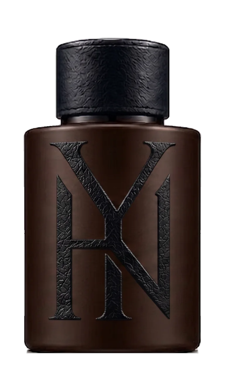 Guilt Eau de Parfum, 100 ml bottle, back, showing the YHN monogram