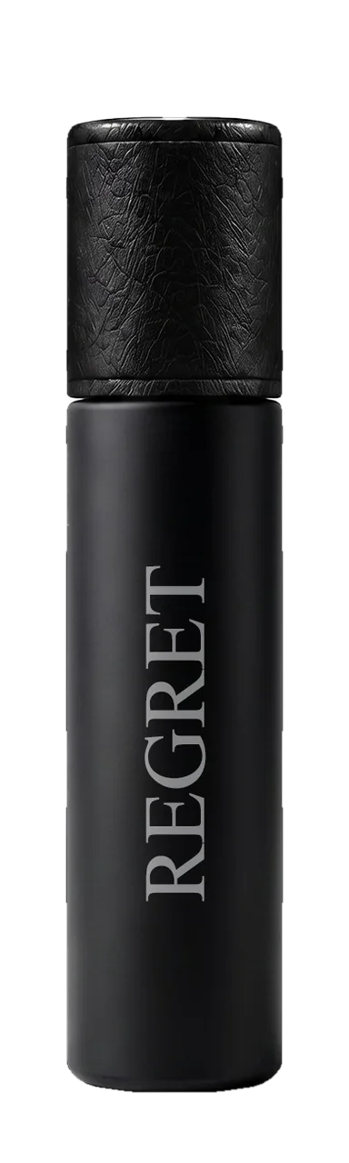 Regret Eau de Parfum, 10 ml bottle, side, showing the fragrance name